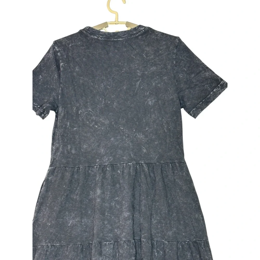 American Giant Womens Premium Slub Tiered Midi Dress Small Black Mineral Wash